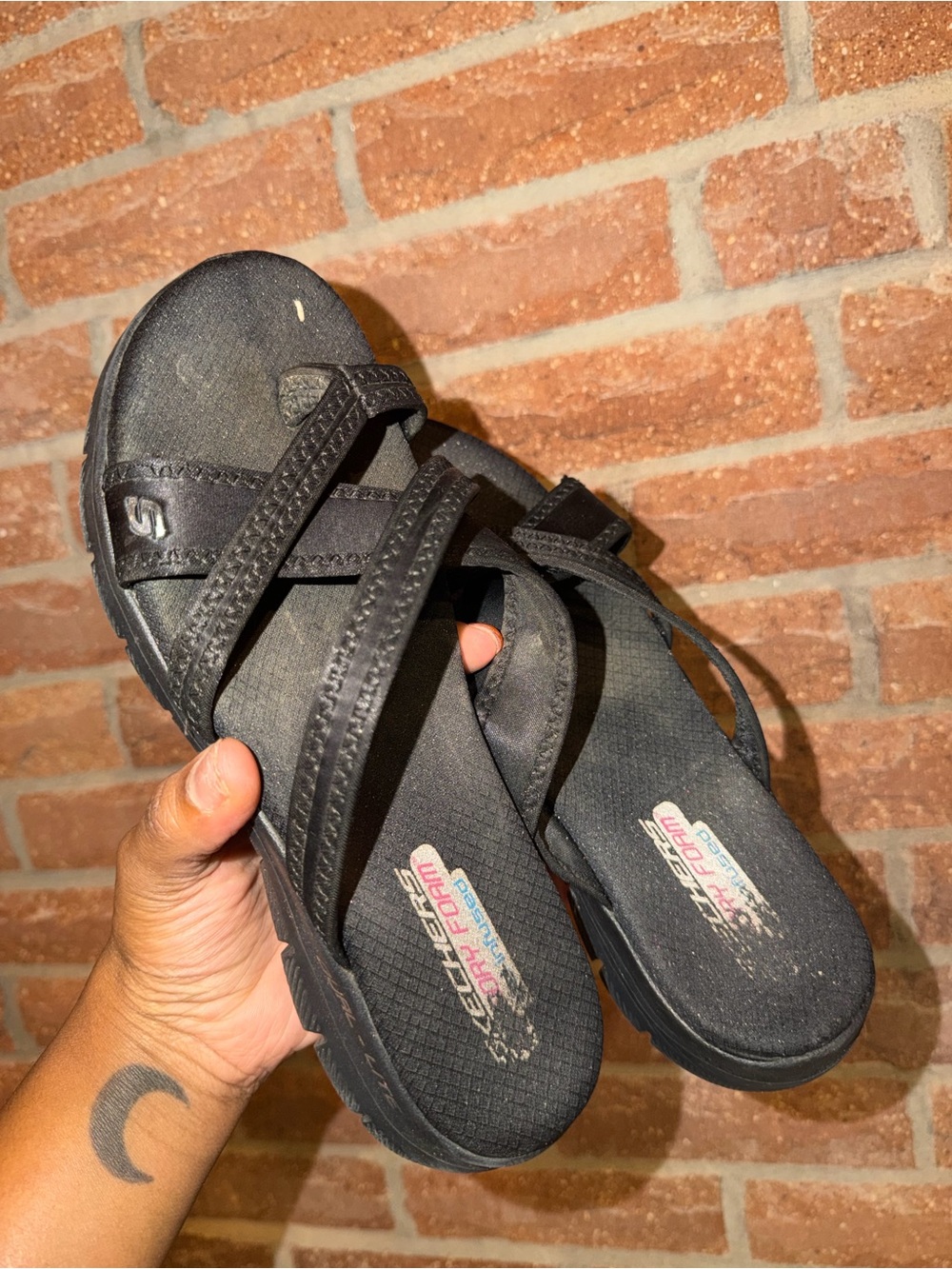 Skechers Black Strappy Slide Sandals